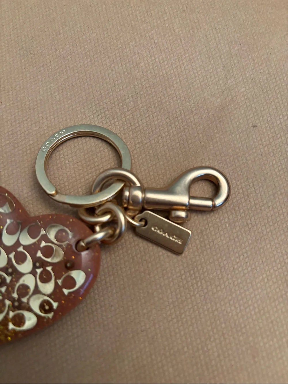 Coach Heart-Shaped Key & Card Holder Charm in Brown and Gold
